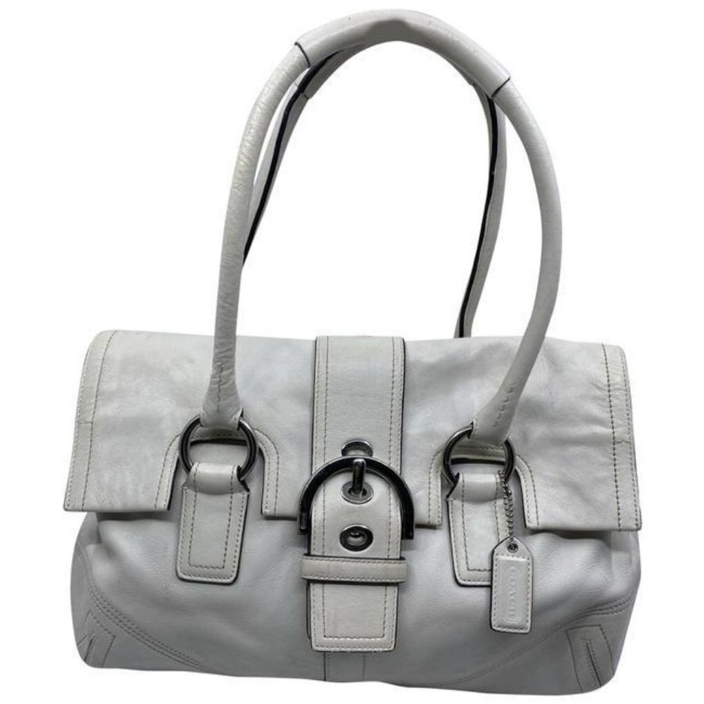 coach medium bag handbag off white leather shoulde